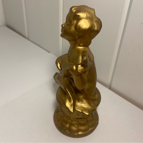 Vintage gold cherub figurine winged angel boy playing instrument small statue - Picture 3 of 15